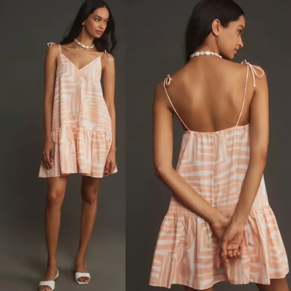 Maeve Peach & White Striped Mini Dress